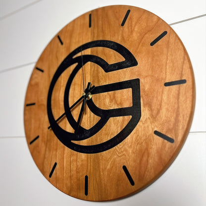 Custom Logo epoxy resin clock, Custom branded solid hardwood clock with tinted epoxy made to order